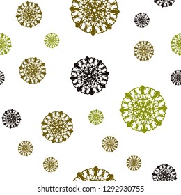 Dark Green, Yellow vector seamless template with ice snowflakes. Shining colored illustration with snow in christmas style. Design for textile, fabric, wallpapers.