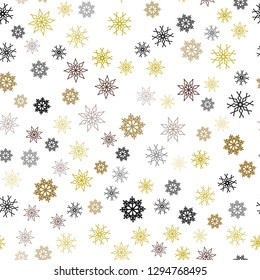 Dark Green, Yellow vector seamless layout with bright snowflakes. Glitter abstract illustration with crystals of ice. Template for business cards, websites.