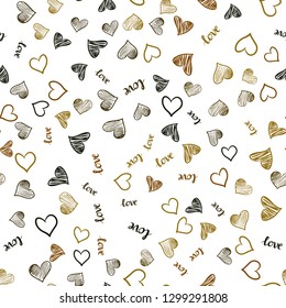 Dark Green, Yellow vector seamless background with words of love, hearts. Design in doodle style with text LOVE YOU, hearts. Pattern for design of fabric, wallpapers.