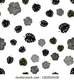 Dark Green, Yellow vector seamless abstract backdrop with flowers, leaves. An elegant bright illustration with leaves and flowers. Pattern for design of fabric, wallpapers.