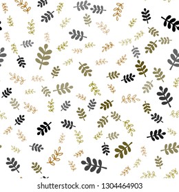 Dark Green, Yellow vector seamless abstract background with leaves, branches. Doodle illustration of leaves and branches in Origami style. Design for textile, fabric, wallpapers.