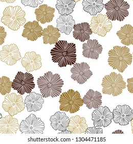 Dark Green, Yellow vector seamless abstract pattern with flowers. Sketchy doodle flowers on white background. Pattern for design of fabric, wallpapers.