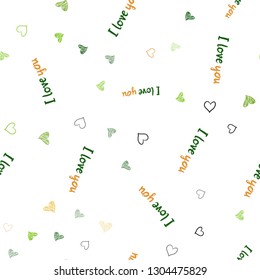 Dark Green, Yellow vector seamless cover with Shining hearts. Hearts on blurred abstract background with colorful gradient. Pattern can be used for valentine's ad, booklets.