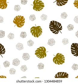 Dark Green, Yellow vector seamless natural artwork with flowers, leaves. Shining colored illustration with leaves and flowers. Template for business cards, websites.