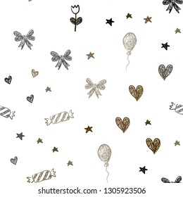 Dark Green, Yellow vector seamless backdrop in holiday style. Design in xmas style with aheart, baloon, candy, gift, star, ribbon. Pattern for new year ads.
