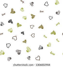 Dark Green, Yellow vector seamless pattern with phrase LOVE YOU, hearts. Romantic illustration with colorful phrase LOVE YOU, hearts. Design for wallpaper, fabric makers.