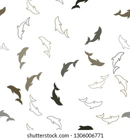 Dark Green, Yellow vector seamless pattern with sea dolphins. Decorative design in natural style with sea dolphins. Natural design for wallpapers.