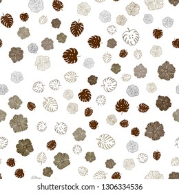 Dark Green, Yellow vector seamless elegant pattern with leaves, flowers. Abstract illustration with leaves, flowers in doodles style. Design for wallpaper, fabric makers.
