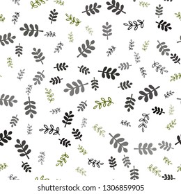 Dark Green, Yellow vector seamless abstract backdrop with leaves, branches. Colorful illustration in doodle style with leaves, branches. Template for business cards, websites.