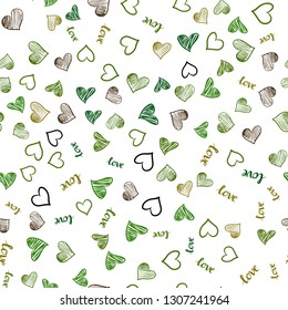 Dark Green, Yellow vector seamless backdrop with phrase LOVE YOU, hearts. Design in doodle style with text LOVE YOU, hearts. Pattern for design of fabric, wallpapers.