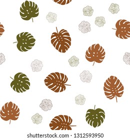 Dark Green, Yellow vector seamless elegant background with flowers, leaves. Sketchy doodles on white background. Pattern for trendy fabric, wallpapers.