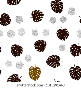 Dark Green, Yellow vector seamless abstract background with flowers, leaves. Colorful illustration in doodle style with leaves, flowers. Texture for window blinds, curtains.