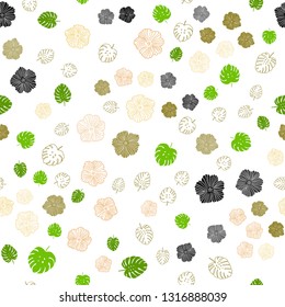 Dark Green, Yellow vector seamless natural backdrop with leaves, flowers. Sketchy doodles on white background. Pattern for design of fabric, wallpapers.