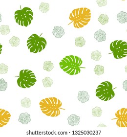 Dark Green, Yellow vector seamless abstract backdrop with flowers, leaves. Leaves and flowers with gradient on white background. Texture for window blinds, curtains.