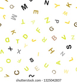 Dark Green, Yellow vector seamless background with signs of alphabet. Colored alphabet signs with gradient on white background. Pattern for trendy fabric, wallpapers.