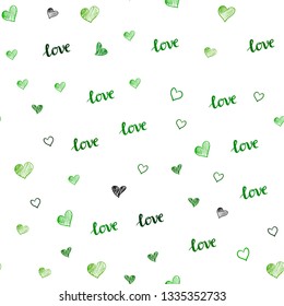Dark Green, Yellow vector seamless cover with quote LOVE YOU, hearts. Design in doodle style with text LOVE YOU, hearts. Template for business cards, websites.