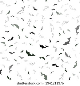 Dark Green, Yellow vector seamless backdrop with ocean dolphins. Isolated sea dolphins on white background. Template for natural magazines.