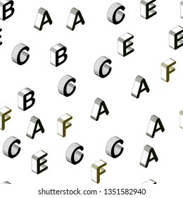 Dark Green, Yellow vector seamless background with 3D signs of alphabet. Abstract illustration with 3D ABC symbols. Design for textile, fabric, wallpapers.