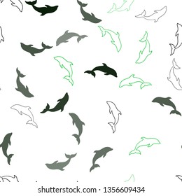 Dark Green, Yellow vector seamless backdrop with ocean dolphins. Shining illustration of colorful gradient sea dolphins. Natural design for wallpapers.