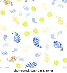 Dark Green, Yellow vector seamless doodle pattern with leaves and flowers. An elegant bright illustration with leaves and flowers. Texture for window blinds, curtains.