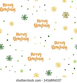 Dark Green, Yellow vector seamless template with ice snowflakes. Shining colorful illustration with snow in christmas style. Pattern for design of window blinds, curtains.