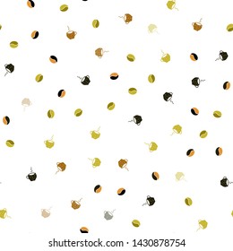 Dark Green, Yellow vector seamless cover with set of coffee beans. Glitter abstract backdrop with gradient mugs, coffee grains. Pattern for ad, booklets, leaflets of restaurants.