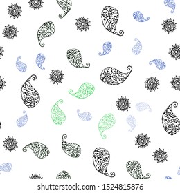 Dark Green, Yellow vector seamless doodle pattern with leaves and flowers. Modern abstract illustration with leaves and flowers. Texture for window blinds, curtains.
