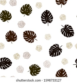 Dark Green, Yellow vector seamless natural pattern with flowers, leaves. Sketchy doodles on white background. Design for wallpaper, fabric makers.