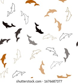 Dark Green, Yellow vector seamless background with dolphins. Modern abstract illustration with sea dolphins. Pattern for marine leaflets.