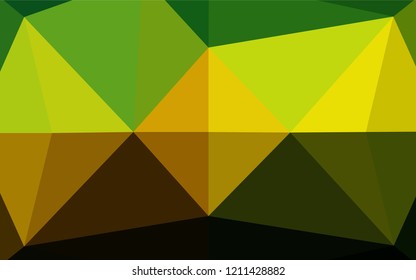 Dark Green, Yellow vector shining hexagonal background. Triangular geometric sample with gradient.  A completely new template for your business design.
