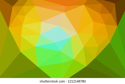 Dark Green, Yellow vector shining triangular layout with a heart in a centre. Illustration in halftone style with triangles. Brand new style for your business design.