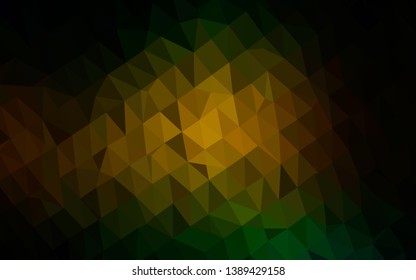 Dark Green, Yellow vector shining triangular background. Triangular geometric sample with gradient.  Template for a cell phone background.