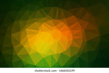 Dark Green, Yellow vector shining triangular pattern. Creative illustration in halftone style with gradient. Brand new style for your business design.