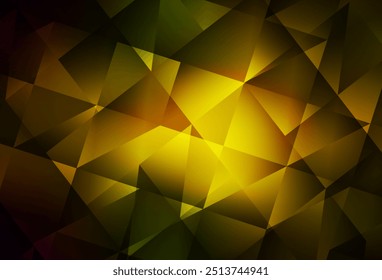 Verde-escuro, vetor amarelo com fundo triangular brilhante. Ilustração geométrica em estilo Origami com gradiente.  Padrão triangular para o seu design.