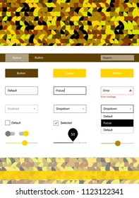Dark Green, Yellow vector style guide with circles. Web ui kit with abstract gradient circles in its header. Beautiful layout for websites, landing pages.