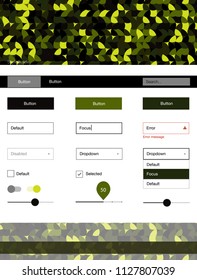 Dark Green, Yellow vector style guide with circles. Beautiful ui ux kit with colorful dots in its header. This template you can use for landing pages.