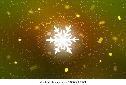 Dark Green, Yellow vector template with ice snowflakes. Snow on blurred abstract background with gradient. New year design for your business advert.