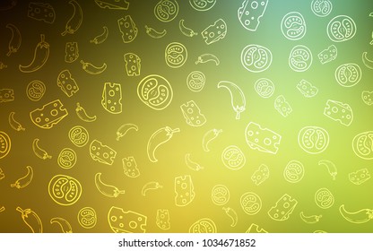 Dark Green, Yellow vector template with organic meal. Illustration with set of fresh food in doodle style. Pattern for ads of breakfast, lunch, dinner.