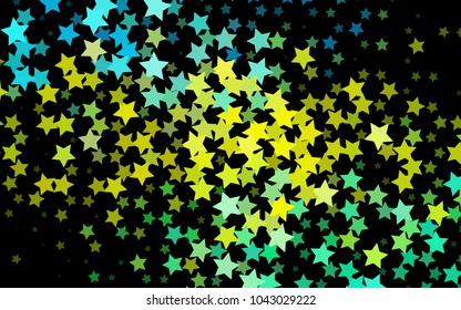 Dark Green, Yellow vector template with sky stars. Glitter abstract illustration with colored stars. The template can be used as a background.