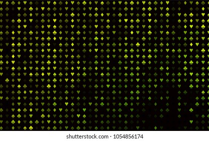 Dark Green, Yellow vector template with poker symbols. Colorful gradient with signs of hearts, spades, clubs, diamonds. Pattern for ads of parties, events in Vegas.