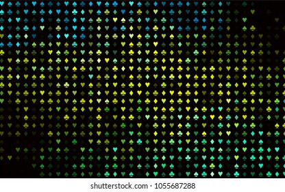 Dark Green, Yellow vector template with poker symbols. Colorful gradient with signs of hearts, spades, clubs, diamonds. Pattern for booklets, leaflets of gambling houses.