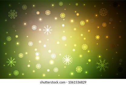 Dark Green, Yellow vector template with ice snowflakes. Modern geometrical abstract illustration with crystals of ice. The pattern can be used for new year leaflets.