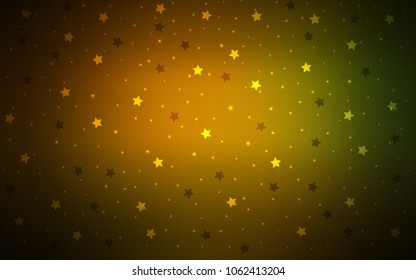 Dark Green, Yellow vector template with sky stars. Stars on blurred abstract background with gradient. The template can be used as a background.