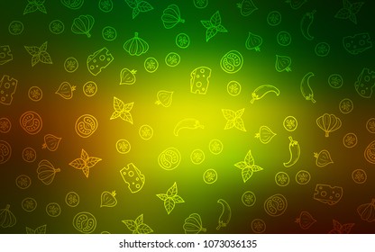 Dark Green, Yellow vector template with organic meal. Illustration with set of fresh food in doodle style. Pattern for ad, booklets, leaflets of restaurants.