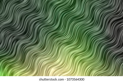 Dark Green, Yellow vector template with bent ribbons. A sample with blurred bubble shapes. Textured wave pattern for backgrounds.