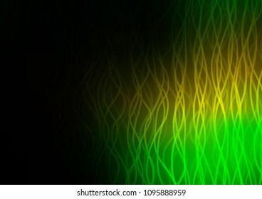 Dark Green, Yellow vector template with lines, ovals. A vague circumflex abstract illustration with gradient. Textured wave pattern for backgrounds.