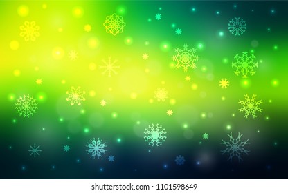 Dark Green, Yellow vector template with ice snowflakes. Modern geometrical abstract illustration with crystals of ice. The template can be used as a new year background.