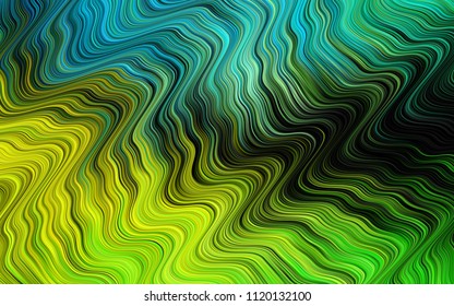 Dark Green, Yellow vector template with bent ribbons. Shining illustration, which consist of blurred lines, circles. A completely new marble design for your business.
