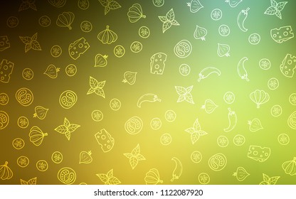 Dark Green, Yellow vector template with organic meal. Glitter abstract sketch with gourmet food. Design for ad, poster, banner of cafes or restaurants.