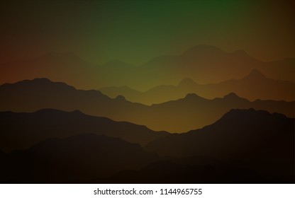 Dark Green, Yellow vector template with bent lines. Blurred geometric sample with gradient bubbles.  Mountain design for your web site.